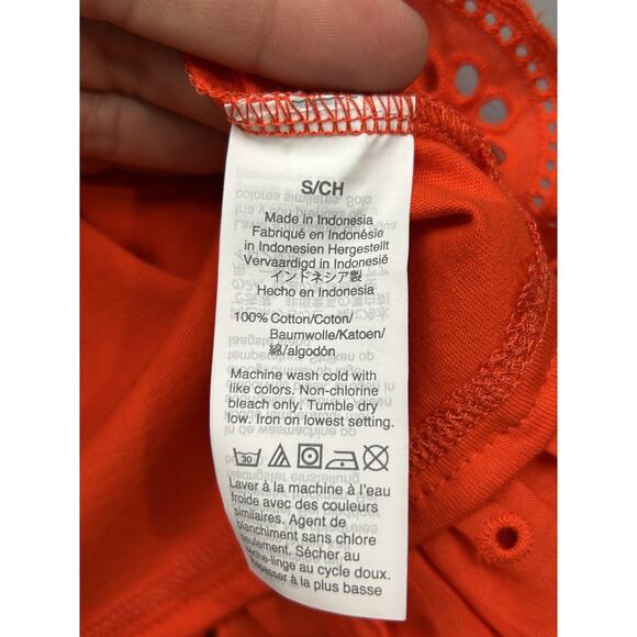J Crew‎ Tank Top Womens Small Orange Eyelet Hem Sleeveless Ruffle Peplum Shirt - Picture 6 of 7